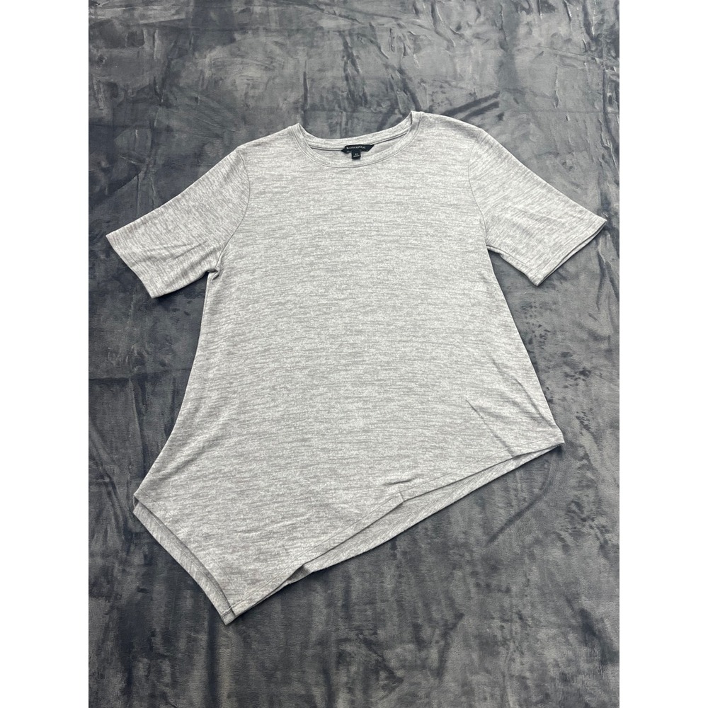 Banana Republic Asymmetrical Hem Knit Top Womens M Gray Short Sleeve Crewneck